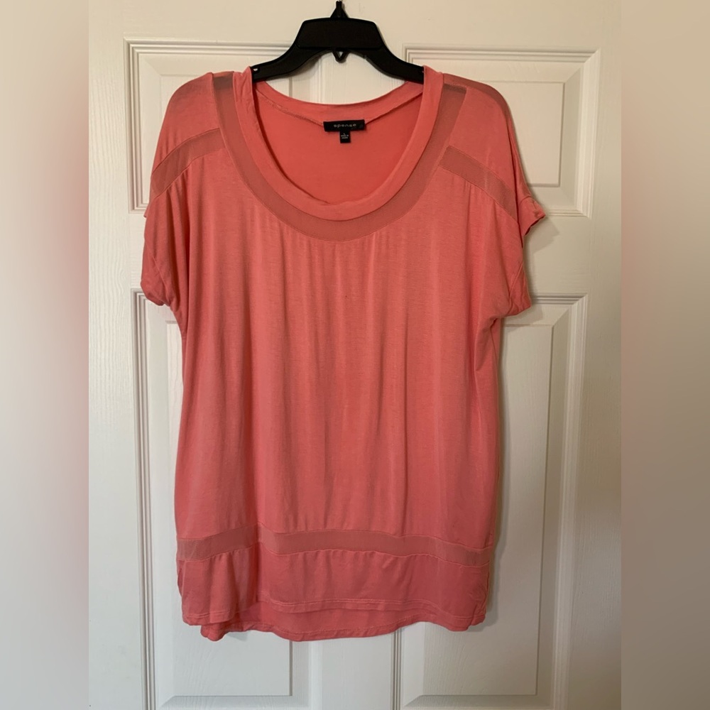 Spense Coral Round Neck Short Sleeve Women's Blouse Size Large Chic Casual